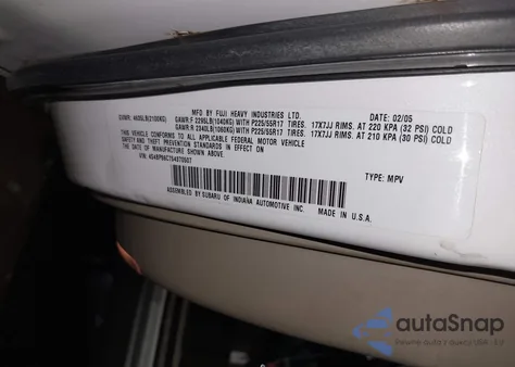 2005 Subaru Outback 3.0R L.l. Bean Edition from USA, damaged, VIN 4S4BP86C754370507